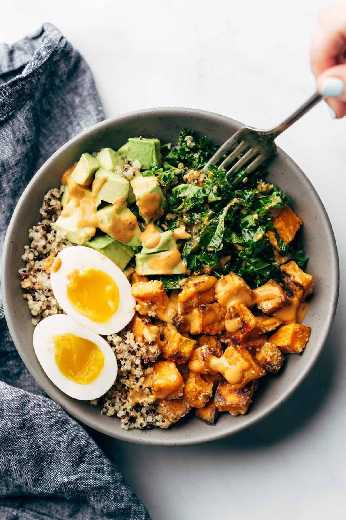 Sweet potato bowl with chipotle tahini.