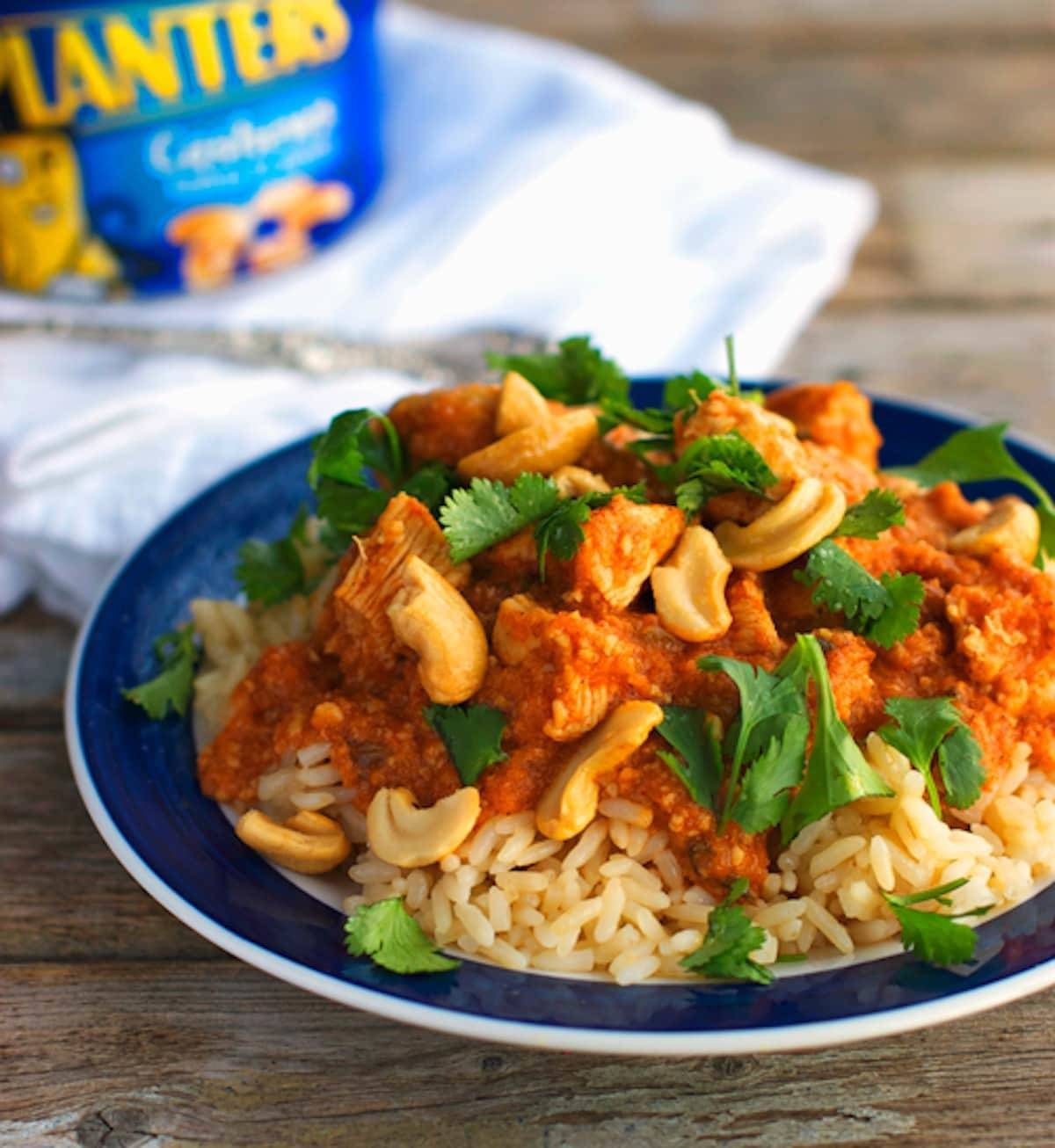 Cashew chicken in a bowl.